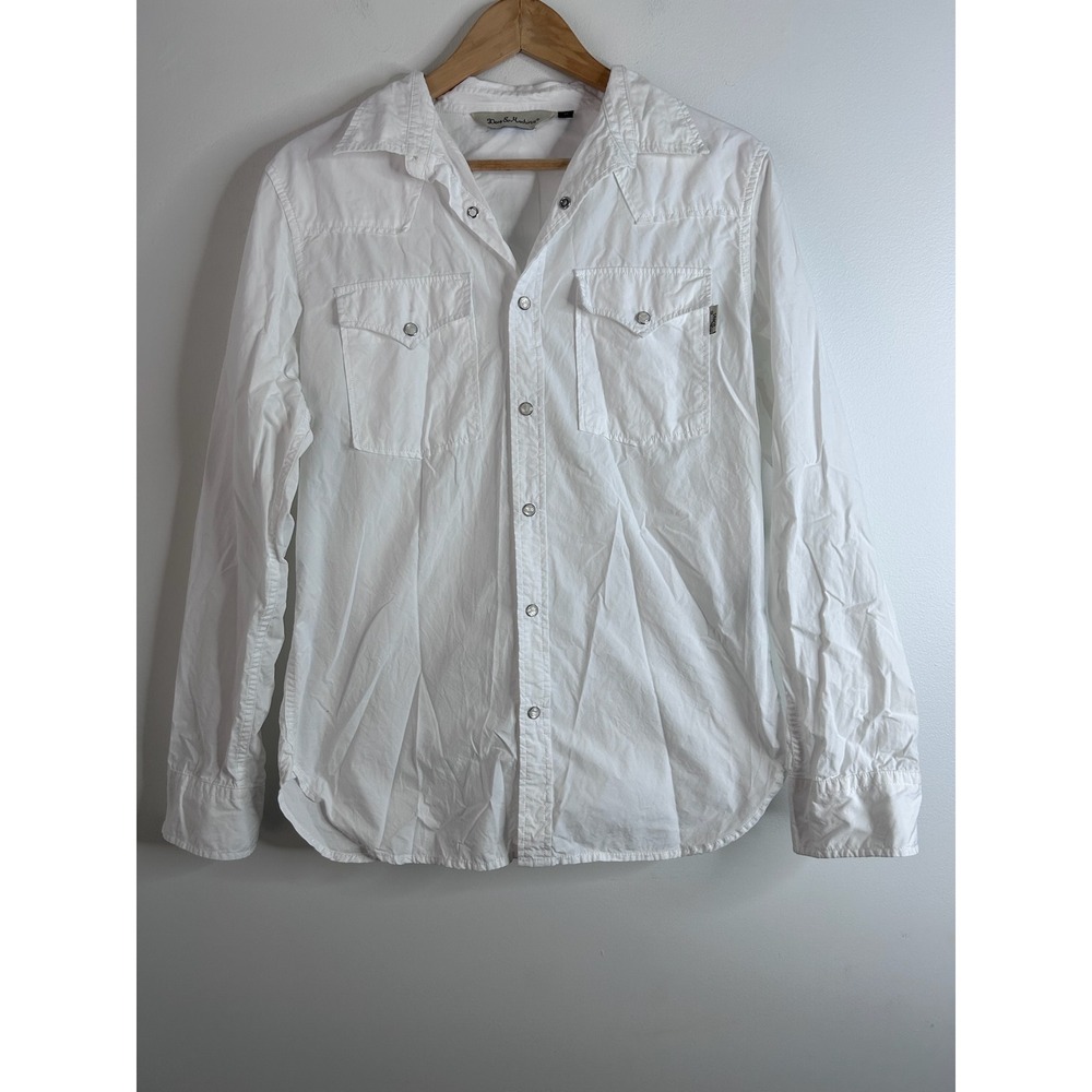 Men's White Casual Button-Down Shirt - Classic Long Sleeve